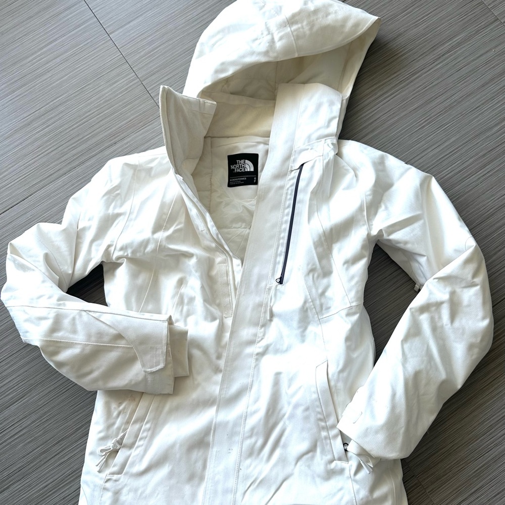 The North Face Women White Hooded Jacket Coat Ski Snow